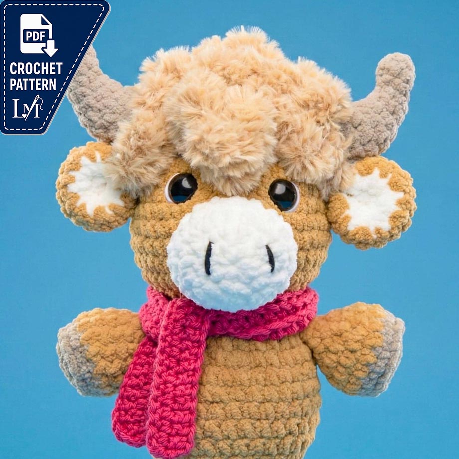 Highland Cow Crochet Pattern PDF Download | Crochet Animal Patterns | Easy Amigurumi Plushies for Beginners